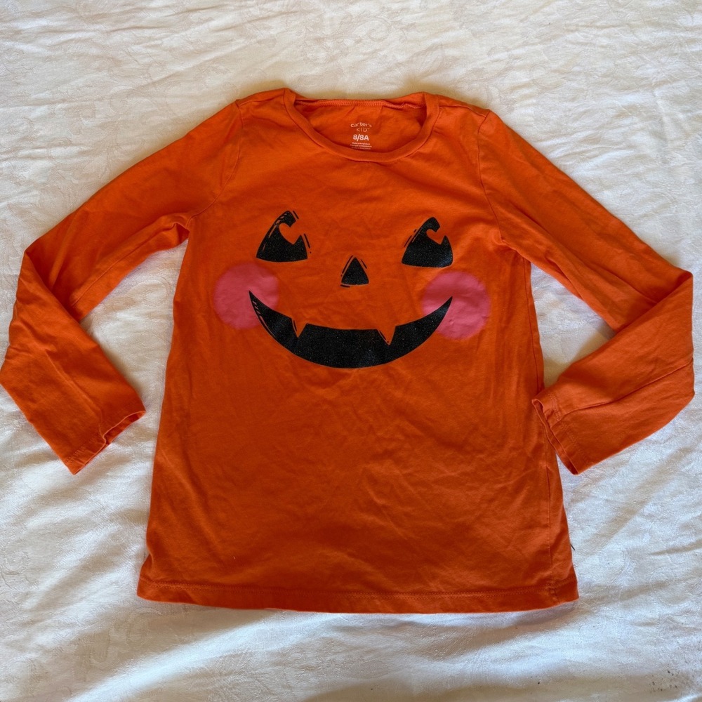 Carter's Jack-O-Lantern Tee Kids Size 8 Orange Excellent Halloween Graphic Shirt